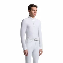 Cavalleria Toscana - Polo de concours manches longues homme Warm Jersey blanc