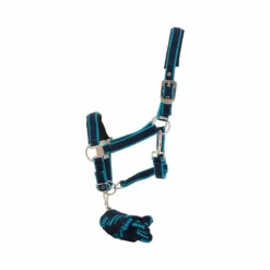 Equithème - Licol + longe Satiné marine/ turquoise