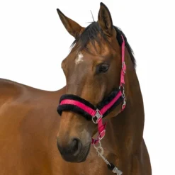 Equithème - Licol nylon Mouton rose/ noir