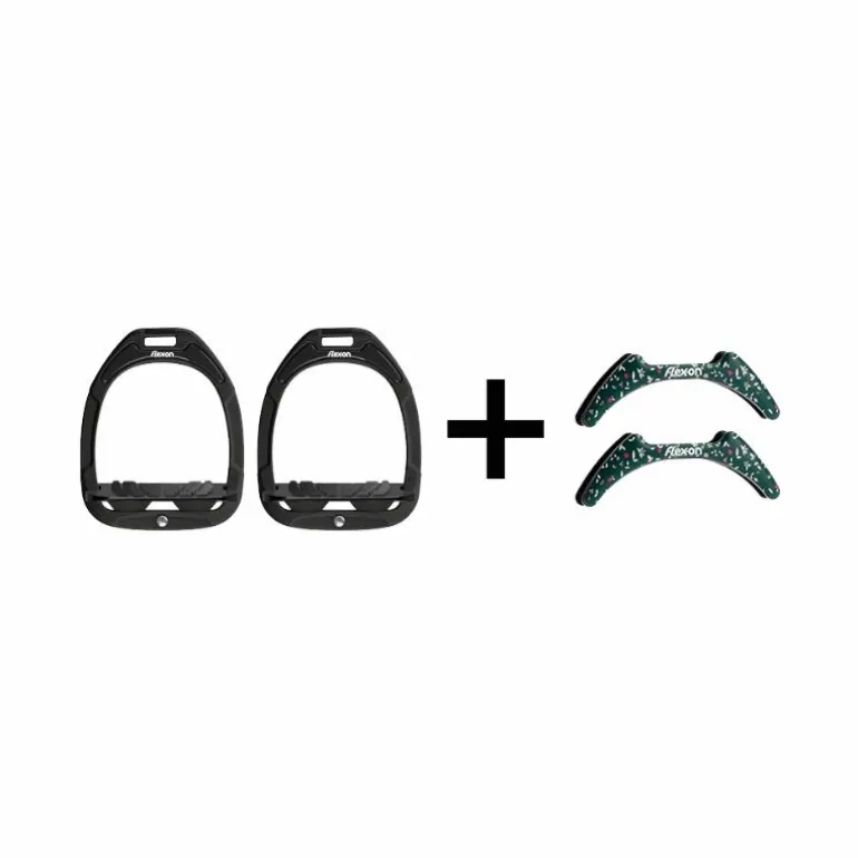 Flex On - Pack Étriers GC Incliné Grip Noir / Noir / Noir + Stickers Flex On Cottage vert