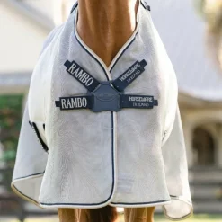 Horseware - Couverture anti-mouches Rambo Protector Fieldsafe argent/ marine/ blanc/ beige