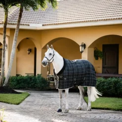 Horseware - Couverture de box Rhino Stable noir/ gris/ blanc à carreaux/ gris 100g
