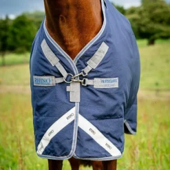 Horseware - Couverture d'extérieur Rhino Plus Turnout marine/ titanium grey/ classic blue 250g