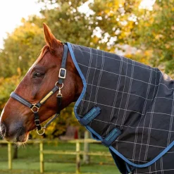 Horseware - Couverture d'extérieur Rhino Plus à carreaux marine 250g