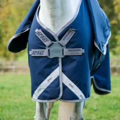 Horseware - Couverture d'extérieur Amigo FieldSafe Plus Turnout marine/ titanium grey/ argent 250g