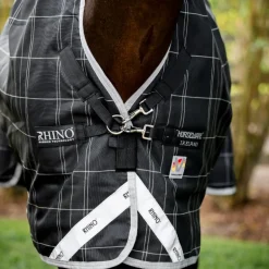 Horseware - Couverture d'extérieur Rhino Wug Turnout VL noir/ gris/ blanc à carreaux 450g