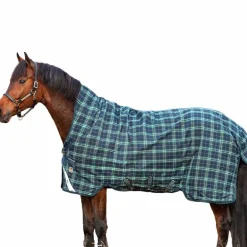 Horseware - Couverture d'extérieur Rhino Wug encolure montante marine/ vert à carreaux 250g
