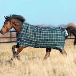 Horseware - Couverture d'extérieur Rhino Wug encolure montante marine/ vert à carreaux 250g