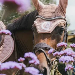 Kentucky Horsewear - Bonnet anti-mouches Wellington 3D Logo corde vieux rose