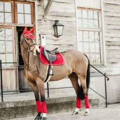 Kentucky Horsewear - Bonnet pour chevaux anti-bruits Wellington Velvet rouge