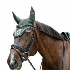 Kentucky Horsewear - Bonnet anti-mouches Wellington 3D Logo corde vert pin