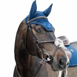 Kentucky Horsewear - Bonnet pour chevaux anti-bruits Wellington Velvet Pearls marine