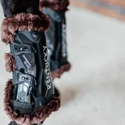 Kentucky Horsewear - Guêtres ouvertes mouton marron vegan Bamboo Elastique noir x2